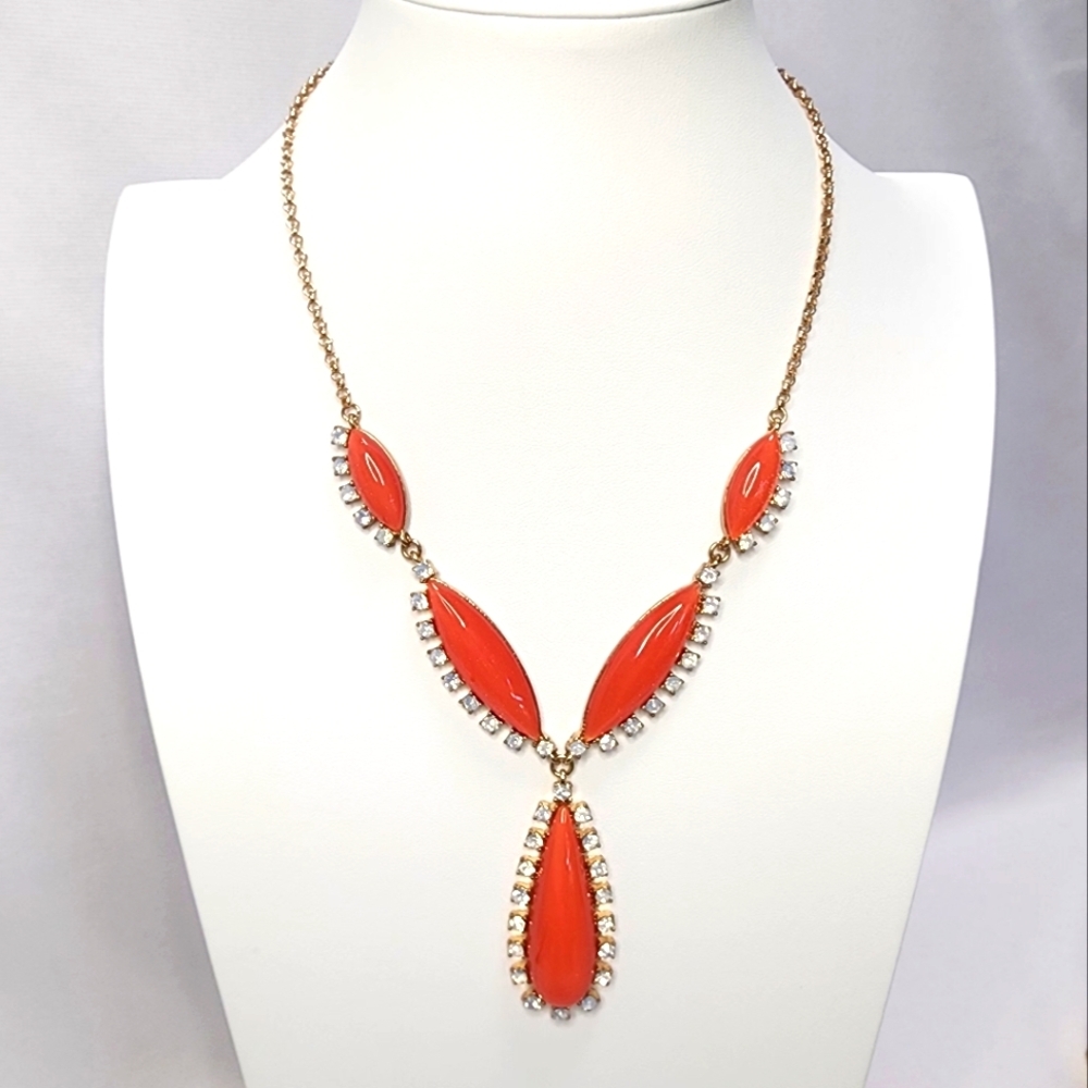Chic Gold and Orange Teardrop Statement Necklace